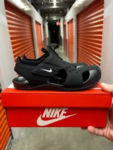 NEW! Nike Kid's Sunray Protect 2 (TD) SOLID BLACK Sandal Shoes - Picture 1 of 5