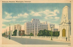 WILMINGTON, DELAWARE HOSPITAL - VINTAGE LINEN POSTCARD VIEW - Picture 1 of 2
