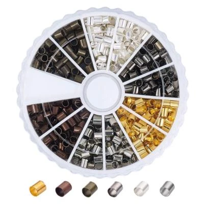 420 шт/коробка латунные обжимные трубки бусины крышка шнура концевые наконечники 6 цветов без никеля 3x3 мм - Изображение 1 из 4