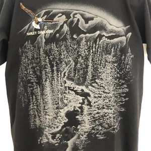 Vtg Harley Davidson Graphic Tshirt Embroidered Eagle Forest Woods 1995 Mens L - Picture 1 of 10