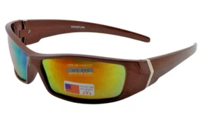 SUNGLASSES-Sport Wrap-Around Brown Frame Brown Mirror Lens Men Women Unisex - Picture 1 of 3