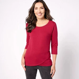 Denim & Co. Essentials Gr. XS perfektes Oberteil mit U-Ausschnitt Tulpensaum CRANBERRY A618621 - Bild 1 von 1