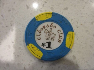$1 ELDORADO CLUB Casino Las Vegas Azul y Amarillo + Ficha de Poker de Bono Misterioso GRATIS - Imagen 1 de 3