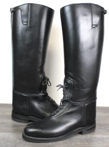 Dehner Black Leather Bal-Laced Patrol Boots Biker Standard Calf 9 D - MINT!! - Picture 1 of 23