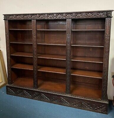 ANTIQUE 19th CENTURY LARGE CARVED OAK LIBRARY BOOKCASE LION HEAD Local Pickup NC • 14225£