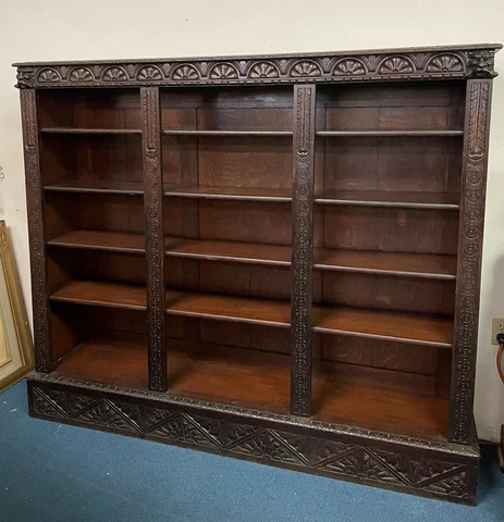 ANTIQUE LARGE CARVED OAK LIBRARY BOOKCASE LION HEAD Local Pickup NORTH CAROLINA Cover
