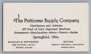 Tarjeta de visita de 4 dígitos de Early Springfield, Ohio Petticrew Supply Company - Imagen 1 de 2