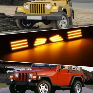 Smoked Lens Bumper Amber LED led Side Marker Lights For 97-06 Jeep Wrangler TJ - Picture 1 of 12