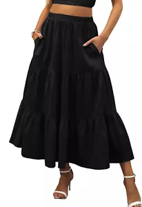 Women’S Summer Boho Flowy Swing Tiered A-Line Midi Skirt 2025 Fashion Trendy Ela - Picture 1 of 12