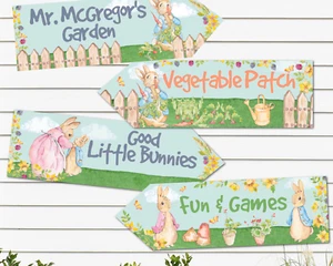 4 Beatrix Potter Peter Rabbit & Flopsy Bunny Party Decoration Arrow Signs - Picture 1 of 3
