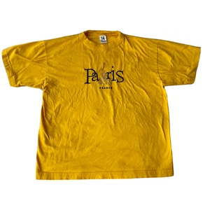 Paris France T Shirt Sz L Kids Cotton Vtg Yellow Travel Shortsleeve Embroidered - Picture 1 of 7