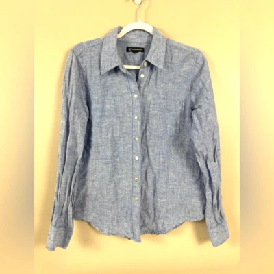 Camisa Para Hombres Azul Lino Abotonada S Costera Fresca Verano Resort Minimalista Playa Foto 1 de 4