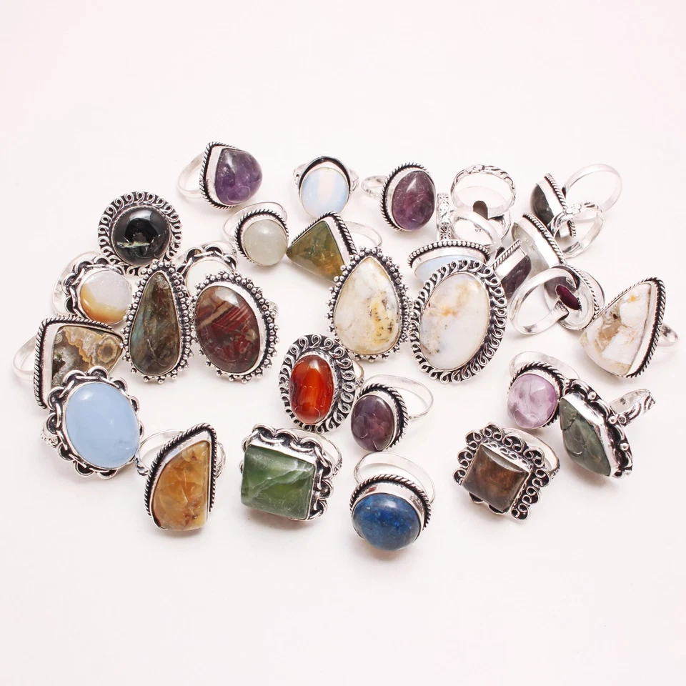 Labradorite Und Mix Edelstein Designer Handmade Ringe Großhandel Menge Mix Größe - Bild 1 von 2