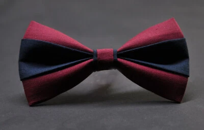 Pajarita de lino rojo vino borgoña + azul marino para hombre/jóvenes/niño/bebé Foto 1 de 3