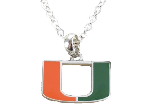 Miami Hurricanes Enamel Orange Green Charm Necklace Jewelry Licensed Cover