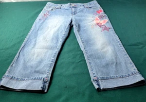 Circo Denim Capri Cuffed Jeans Embroidered/Rhinestones/Glam Colorful Girls Sz 16 - Picture 1 of 16