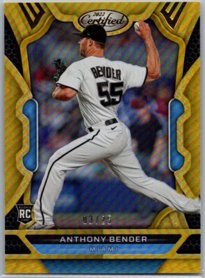 2022 Panini Chronicles Certified Gold Rookie RC /25 Anthony Bender #48 Marlins - Image 1 of 2