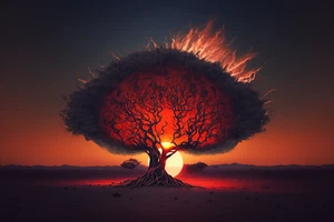 Impresión de póster de cuadro de pared rojo atardecer llamas de árbol arte en lienzo - Imagen 1 de 22
