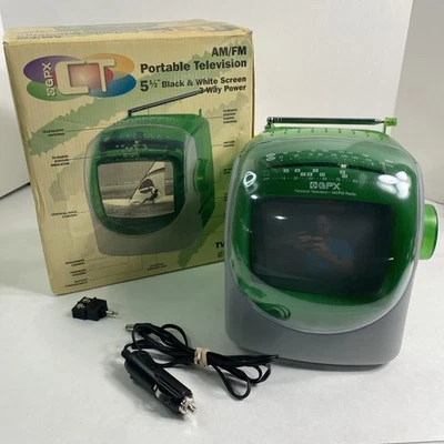 GPX CT Green TVP2cT AM/FM Portable Television 5 1/2" Black & White TV Works Read - Image 1 of 4