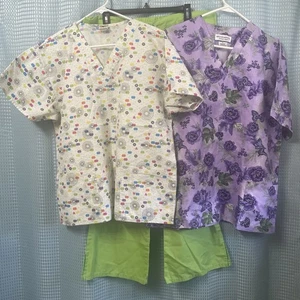 Lot Dickies NU Scrub Top And Cherokee Workwear Flare Scrub Pants Medium Petite - Picture 1 of 5