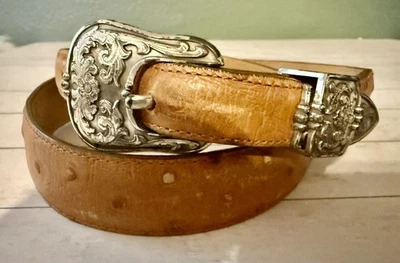 Cinturón Justin Western Talla 30 Top Grano Cuero de Vaca con Conjunto de Hebilla Floral Plateada EE. UU. Foto 1 de 4