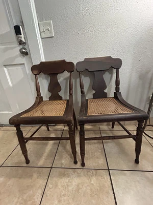 Antigua silla lateral baja victoriana americana de principios del siglo XX con asiento de bastón Foto 1 de 4