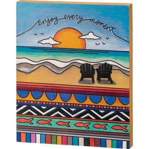 Letrero de caja de madera decorativo arte de pared | Quema de leña colorido atardecer playa | 18 pulgadas - Imagen 1 de 4