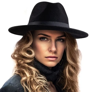 Fedora Hats for Women Wide Brim Hat, Incld 3 Decor Belts, Wool Felt, 58cm Adj... - Picture 1 of 7