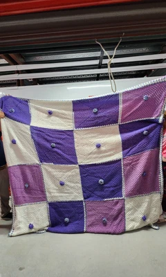 Manta de ganchillo tamaño queen 66 x 68 pulgadas hecha a mano naranja azul blanco tejida Foto 1 de 4