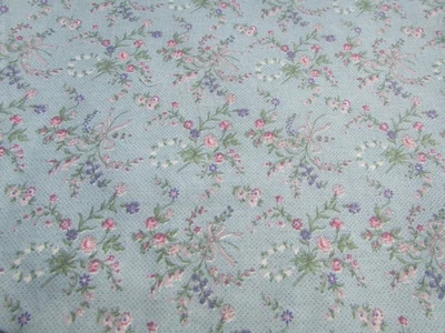 VTG Joan Kessler Concord Fabrics USA Blue Mini Purple Pink Flowers Fabric 2 Yds - Image 1 of 4
