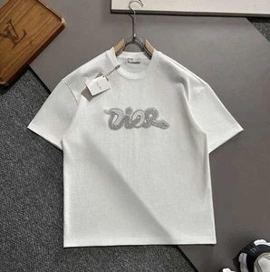 New Dior Embroidered Logo Round Neck Short Sleeve T-shirt Size L - Picture 1 of 4