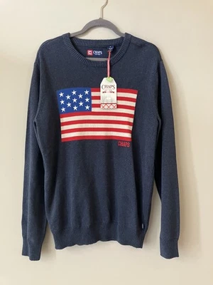 NWT Chaps Sweater Men's Large Navy Blue American Flag Crewneck Patriotic USA - Image 1 of 4