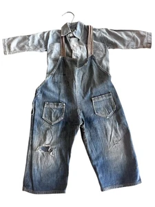 Antique 20s Selvedge Denim Farm Child Workwear Depression Era Primitive Folk Tex - Picture 1 of 15
