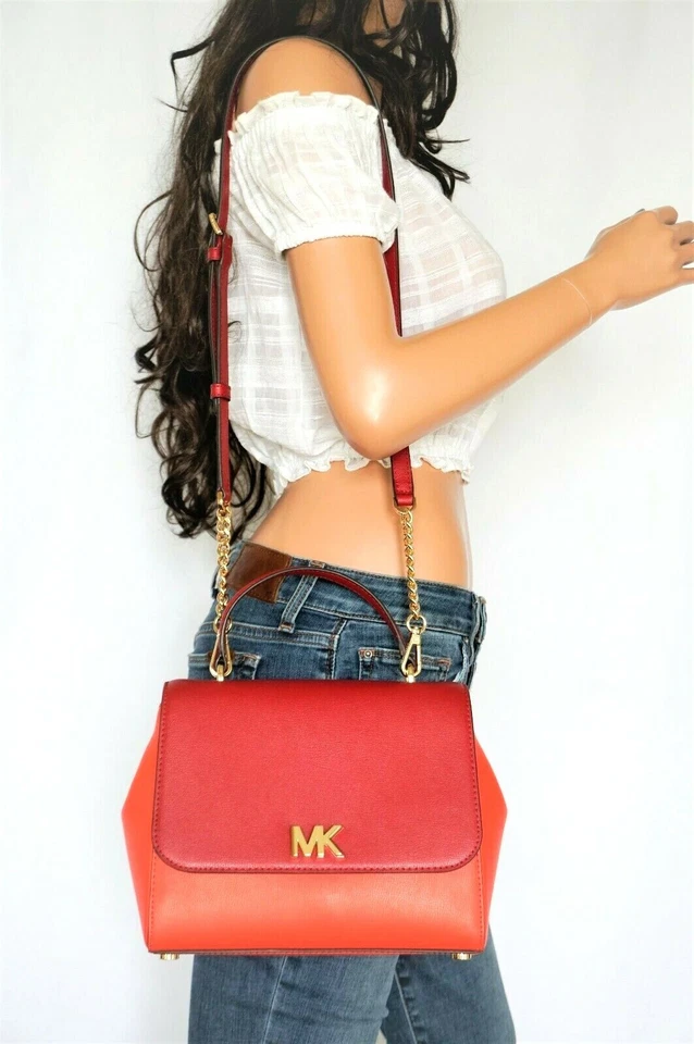 Michael Kors Mott Medium Top Handle Satchel Bag Leather Mandarin Multi
