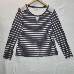 BHS Blouse Women Size 14 Black White Long Sleeve Stretch Stripes T-Shirt Top - Picture 1 of 10