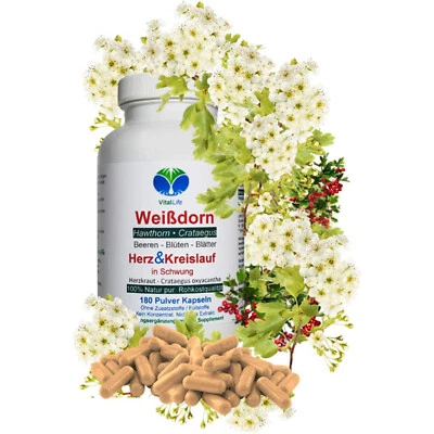 VITALLIFE Weißdorn 180 Pulver Kapseln Ohne Zusatzstoffe Natur Pur. 27100-180