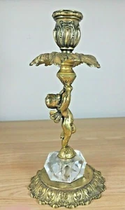 Vintage Baroque Cherub Angel Gold Candle Stick Holder Faux Glass Accent Decor 9" - Picture 1 of 10