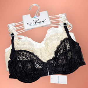 Ex Highstreet Womens 3 Pack Black, White, Beige Non Padded Lace Bras -All Sizes - Picture 1 of 3