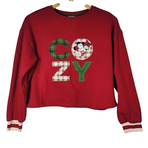 Disney Christmas Pullover Top Red Small Fleece Lined Holiday Cozy Mickey Minnie - Picture 1 of 7