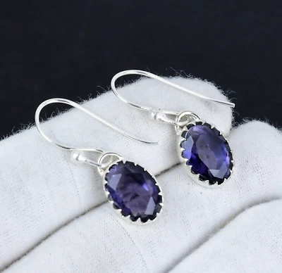 Ametista Gemma a Mano 925 Orecchini Argento Sterling Per Anniversario Regali - Immagine 1 di 4