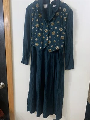 Vestido Floral Verde Cazador Midi Karin Stevens Años 90 De Colección Talla 14 Pradera Cottagecore Foto 1 de 4