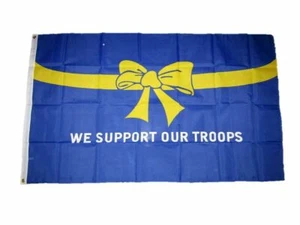 3x5 Blue Yellow Ribbon We Support Our Troops Flag 3'x5' Banner Brass Grommets - Picture 1 of 1
