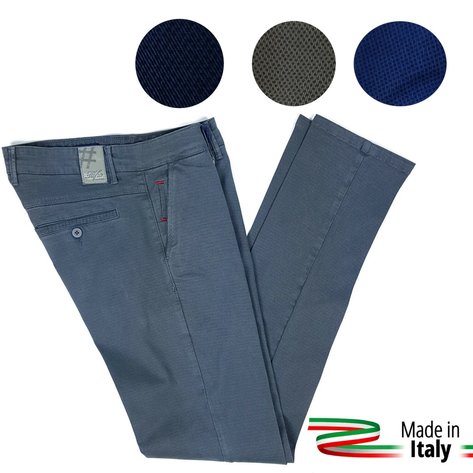 Pantaloni uomo slim fit skinny jeans micro fantasia Blu Indaco Grigio Fango  - Immagine 1 di 1