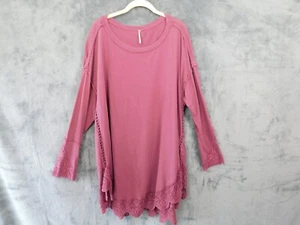 Free People Tunic Top Womens XL Raspberry Lace Boho Sparrow Relaxed Cotton - Picture 1 of 10