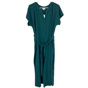 J Jill Pure Women L Jumpsuit Teal Green Travel Stretch Wide Leg Tie Waist NEW - Picture 1 of 12