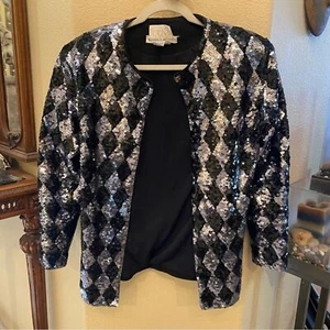 Vintage CACHE Eleanor P Brenner Women Sequin Glitzy Diamond Jacket Size Large - Picture 1 of 9
