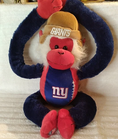 NFL New York Giants Rally Team Monkey Plush  28" H Blue Red Hook Loop Hands Feet Cover