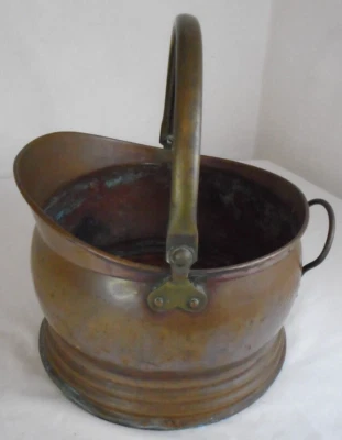 Vintage Copper Coal Scuttle With Handles Log Kindling Basket Bucket Planter - Image 1 of 4