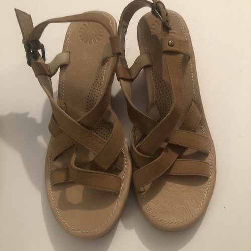 Sandalo UGG Australia Gaiana pelle marrone juta colori pop zeppa cinturino taglia 9