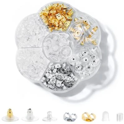 500 PIEZAS Pendientes Traseros para Tachuelas, Plástico Transparente Metal Hipoalergénico 7 Estilos Foto 1 de 4